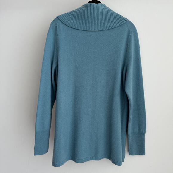 Talbots Cashmere Sweater Women Large Blue Cowlneck Tunic Quiet Luxury Minimalist - Picture 3 of 11